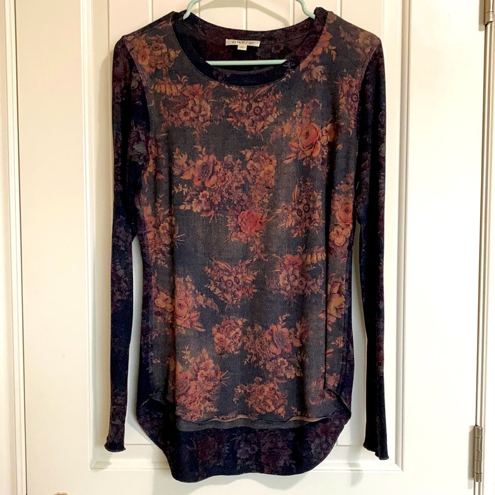 Orvis screen print floral muted long sleeve two tone